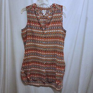 Figs and Flowers iKat Orange Multicolor Sleeveless Button Front Top M